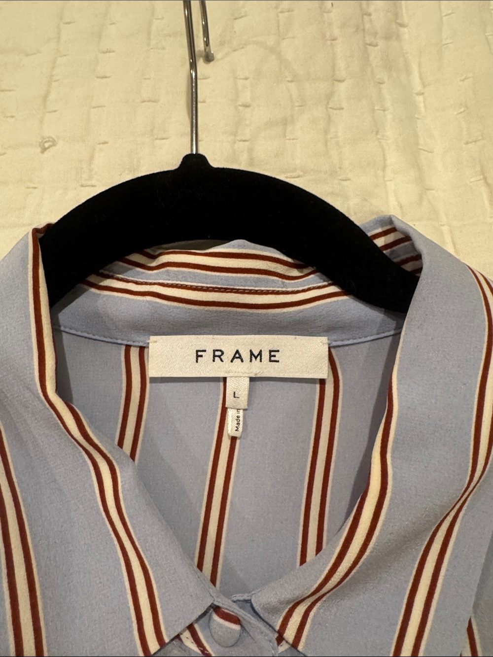 Frame Sky Blue Striped Button-Front Blouse with Ruffle Sleeves - Picture 2 of 4